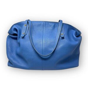 J. Mclaughlin Blue Pebbled Leather Shoulder Bag Purse Handbag With Pouch Flawed